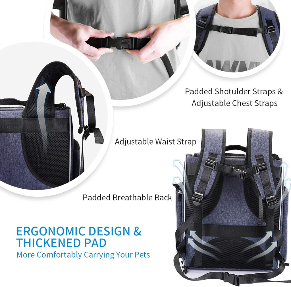 ® Cat Carrier Backpack, Foldable Pet Backpack Carrier for Cats & Small Dogs, Breathable Dog Carrier Backpack with Inner Safety Leash + Folding Bowl Ideal for Travel Camping Hiking