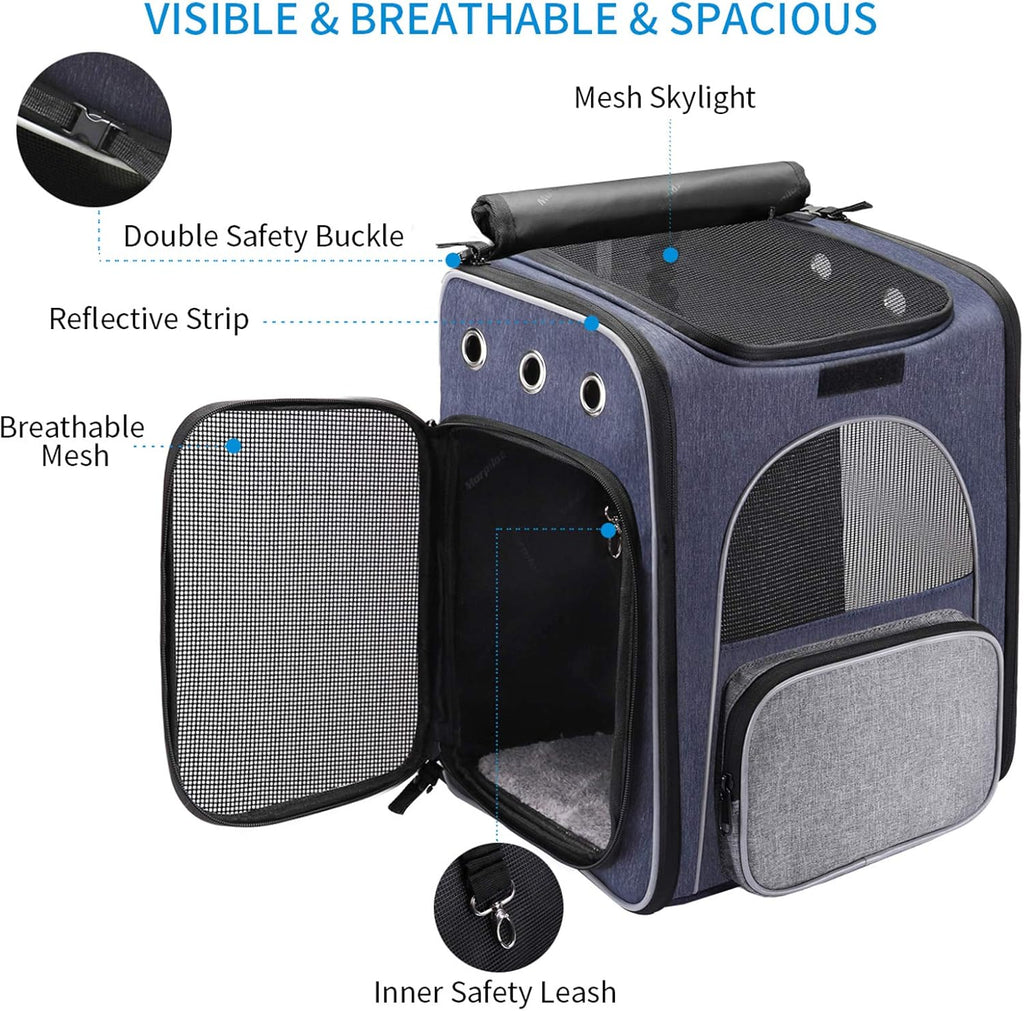 ® Cat Carrier Backpack, Foldable Pet Backpack Carrier for Cats & Small Dogs, Breathable Dog Carrier Backpack with Inner Safety Leash + Folding Bowl Ideal for Travel Camping Hiking
